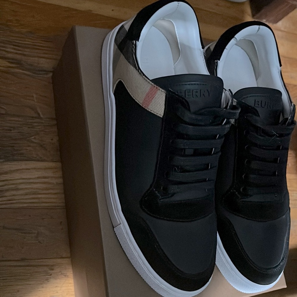 Burberry Leather, Suede and House Check Cotton Sneakers
